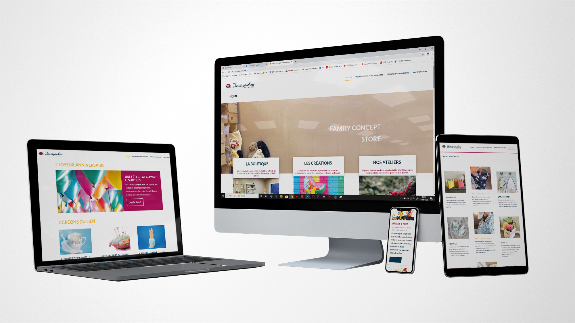 Site internet présenté en version desktop, tablette et smartphone